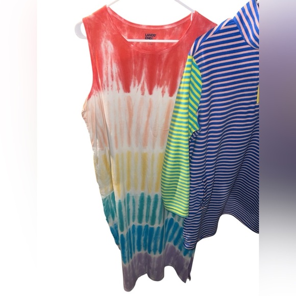 EUC Lands' End Quarter Zip Striped Fleece Dress & Tie Dye Rainbow Maxi Dress XL - Picture 3 of 11